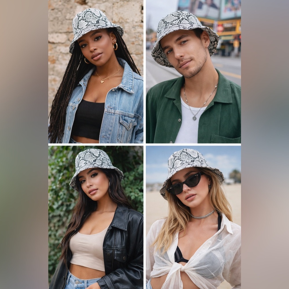 Urban Outfitters White & Black Snakeskin design Bucket Hat - Picture 2 of 6